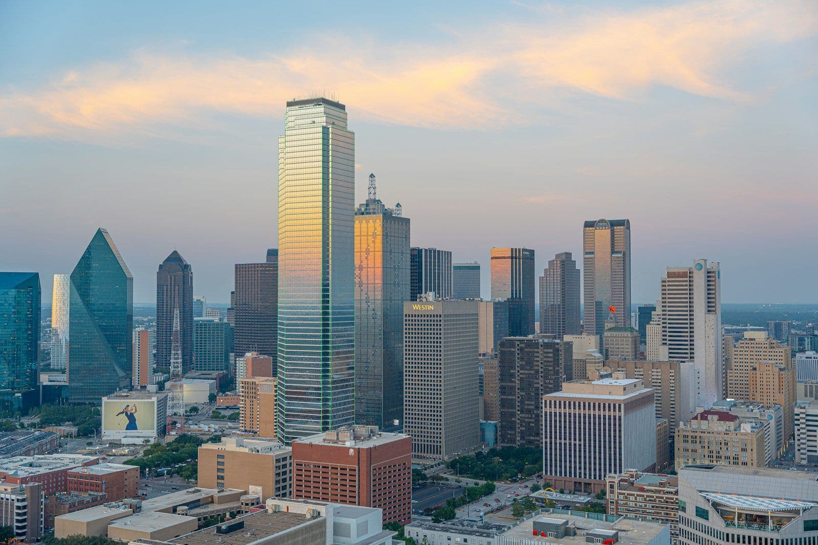 Downtown Dallas, Texas skyline at sunset